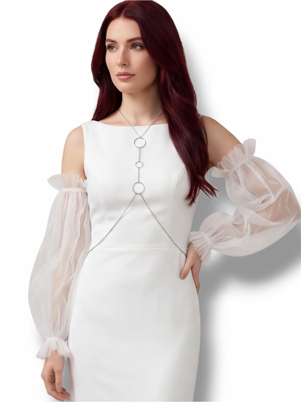 White Long Puffy Tulle Sleeves Bridal Fingerless Gloves